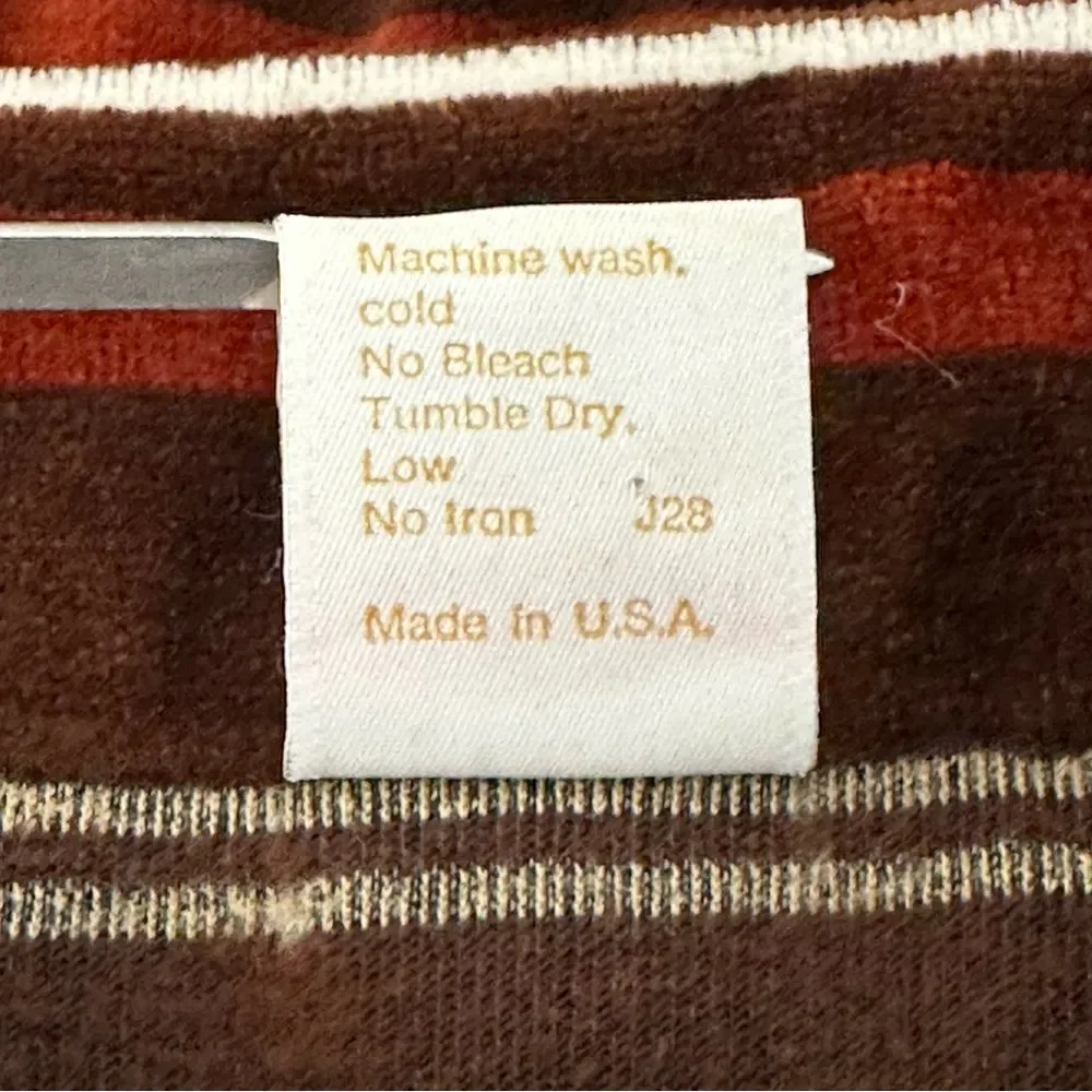 JANTZEN 1960’s Classic Striped Velour Sweater in Brown Rust Tones Size Large
